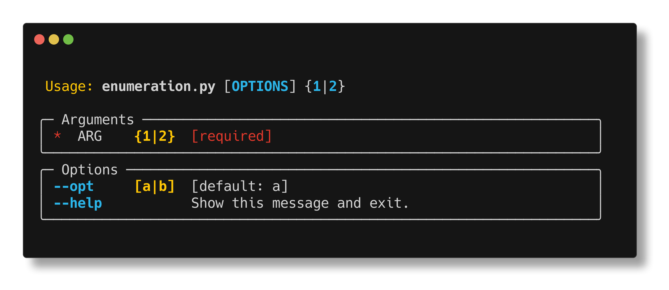Enumeration example help screen