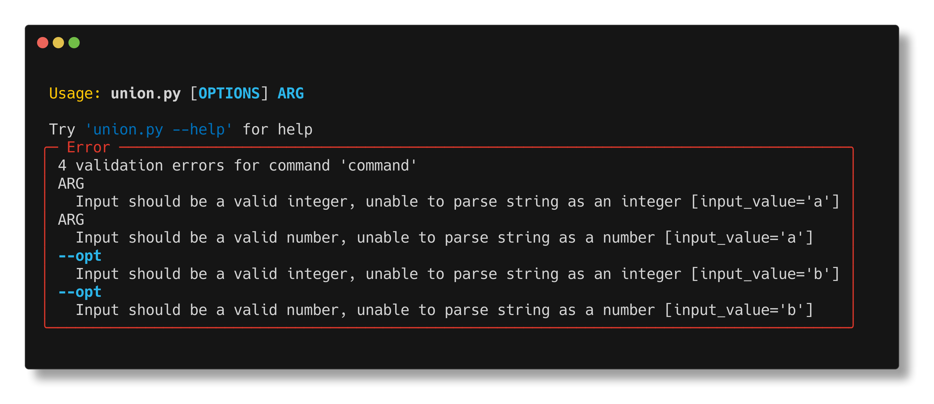 Union example error