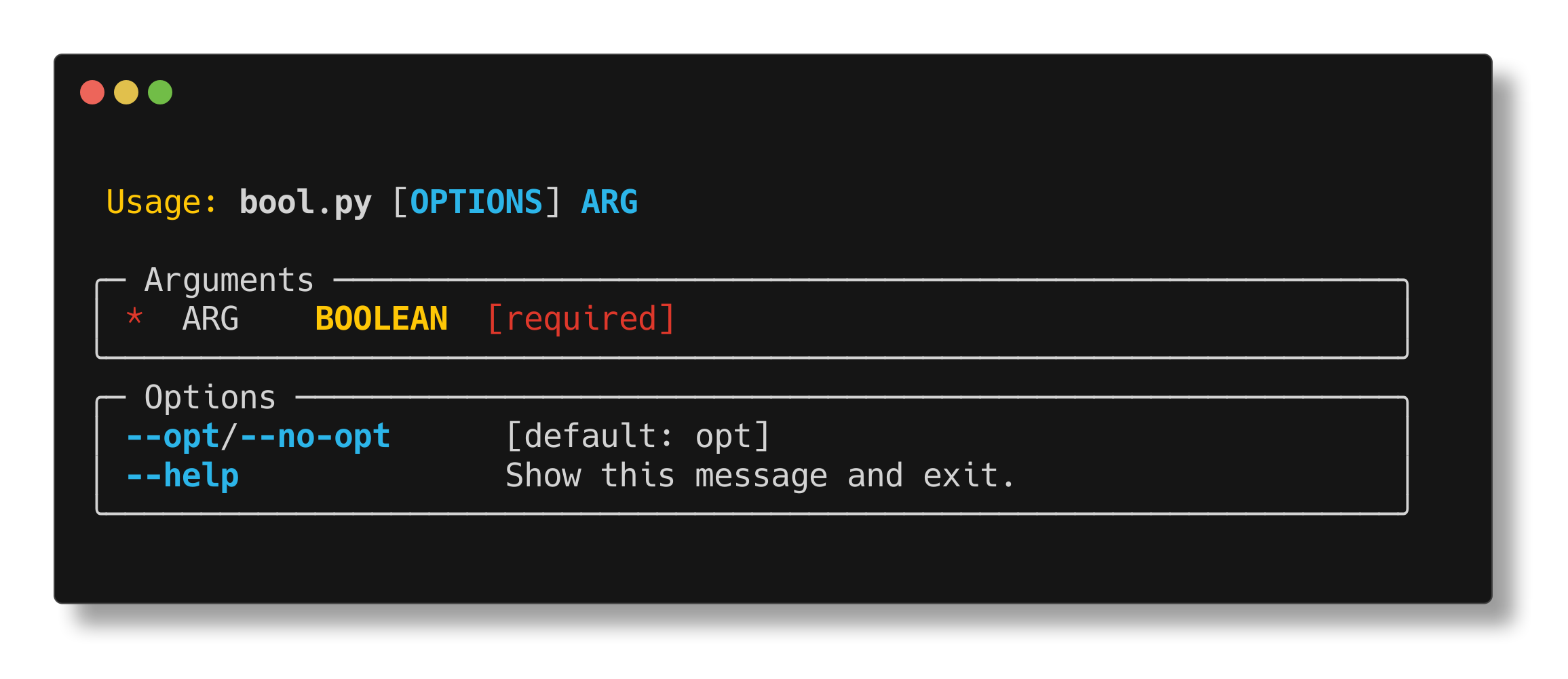 Boolean example help screen