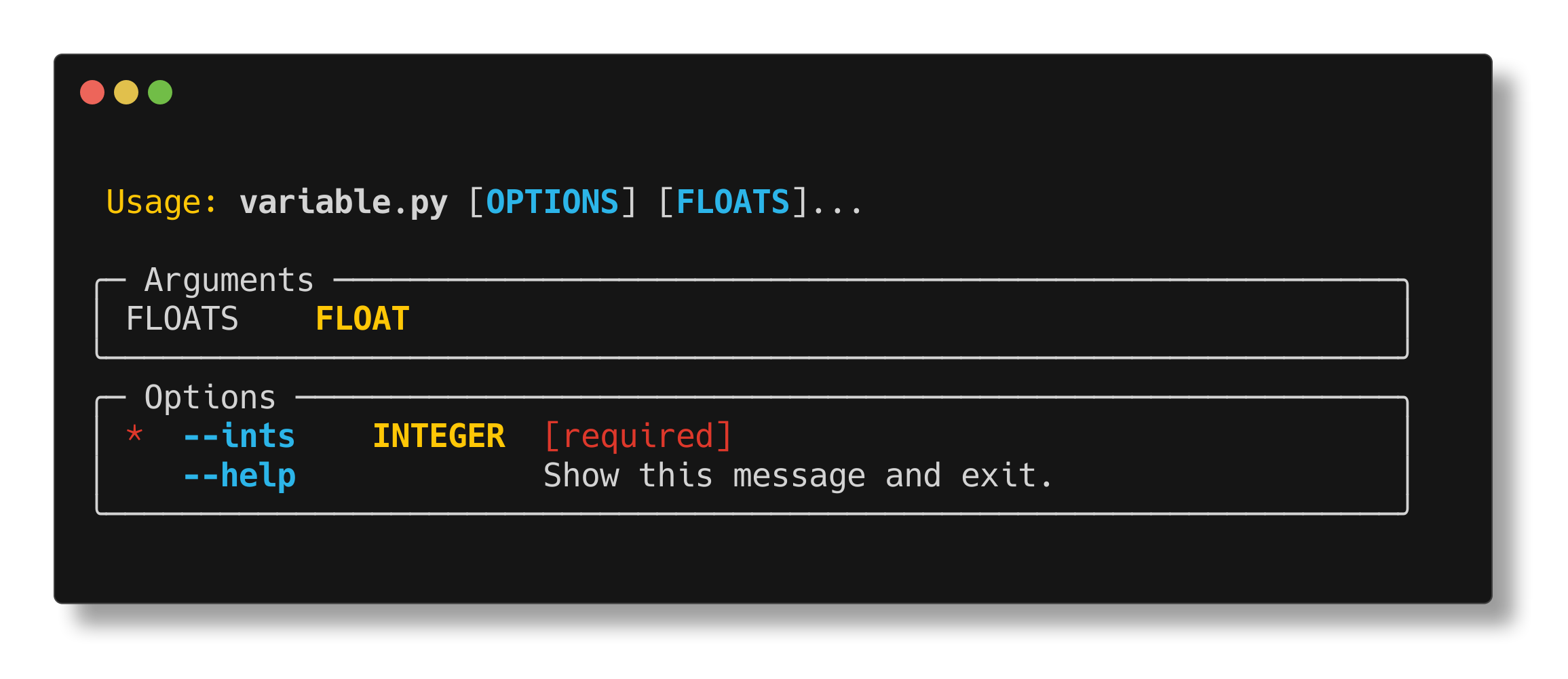 Variable length sequence example help screen