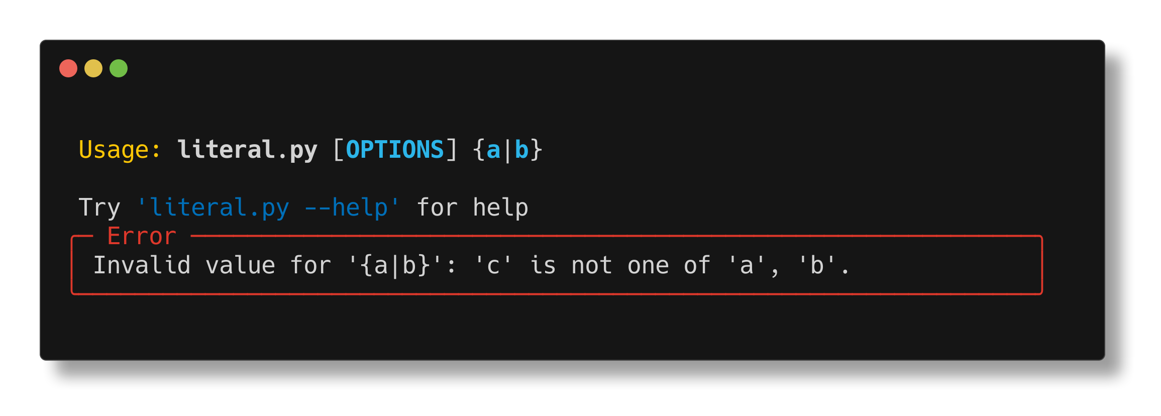 Literal example error