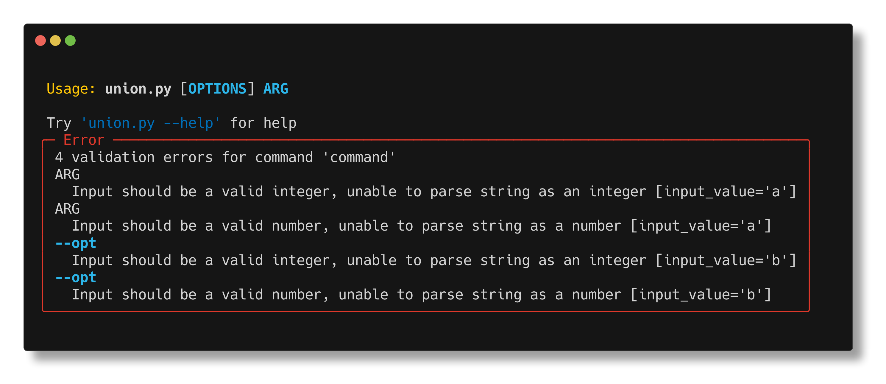 Union example error