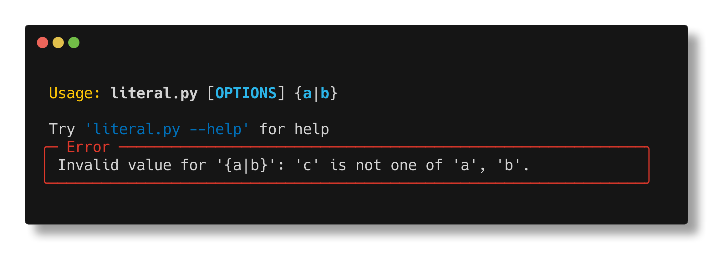 Literal example error
