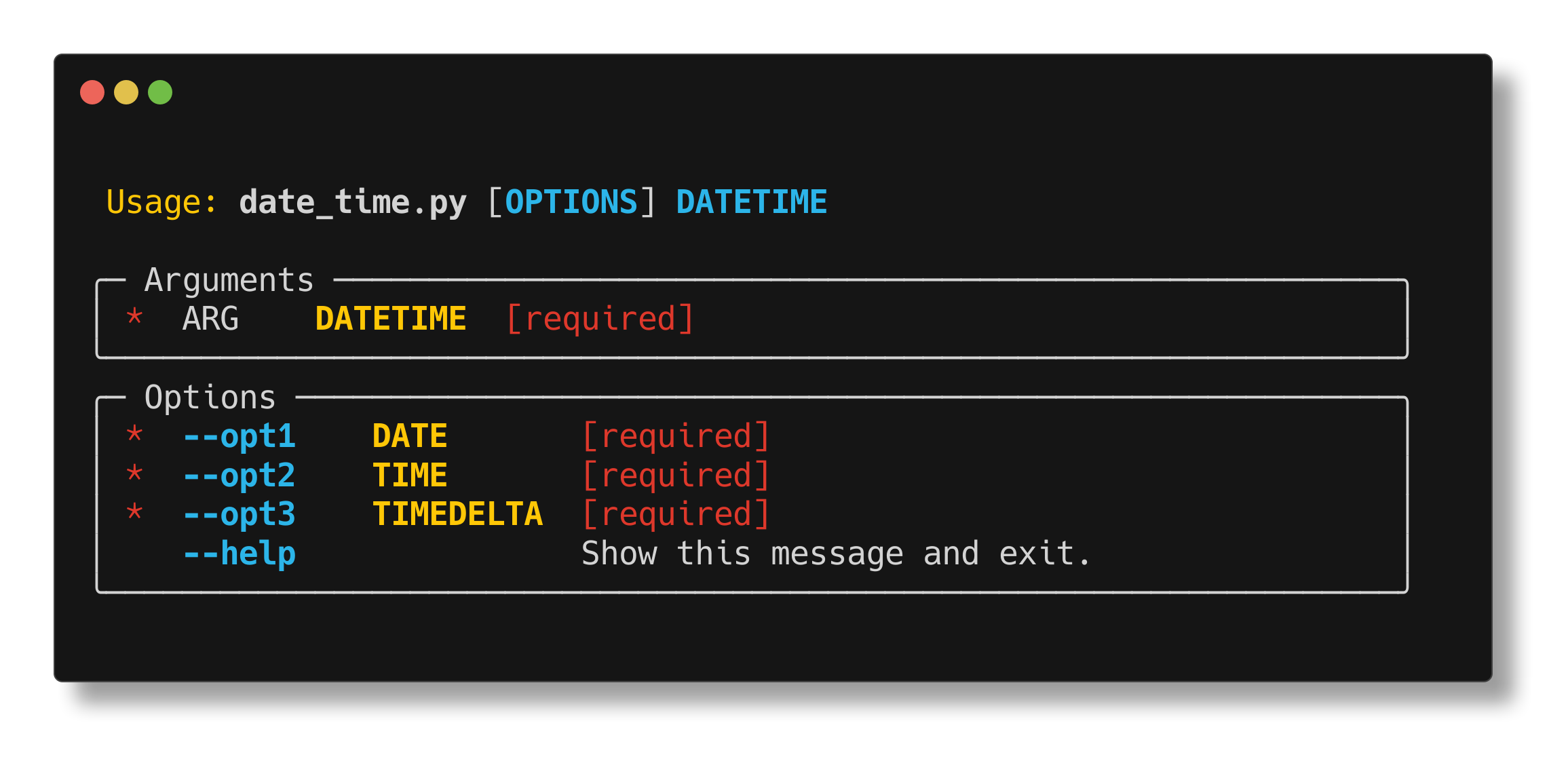 Datetime example help screen