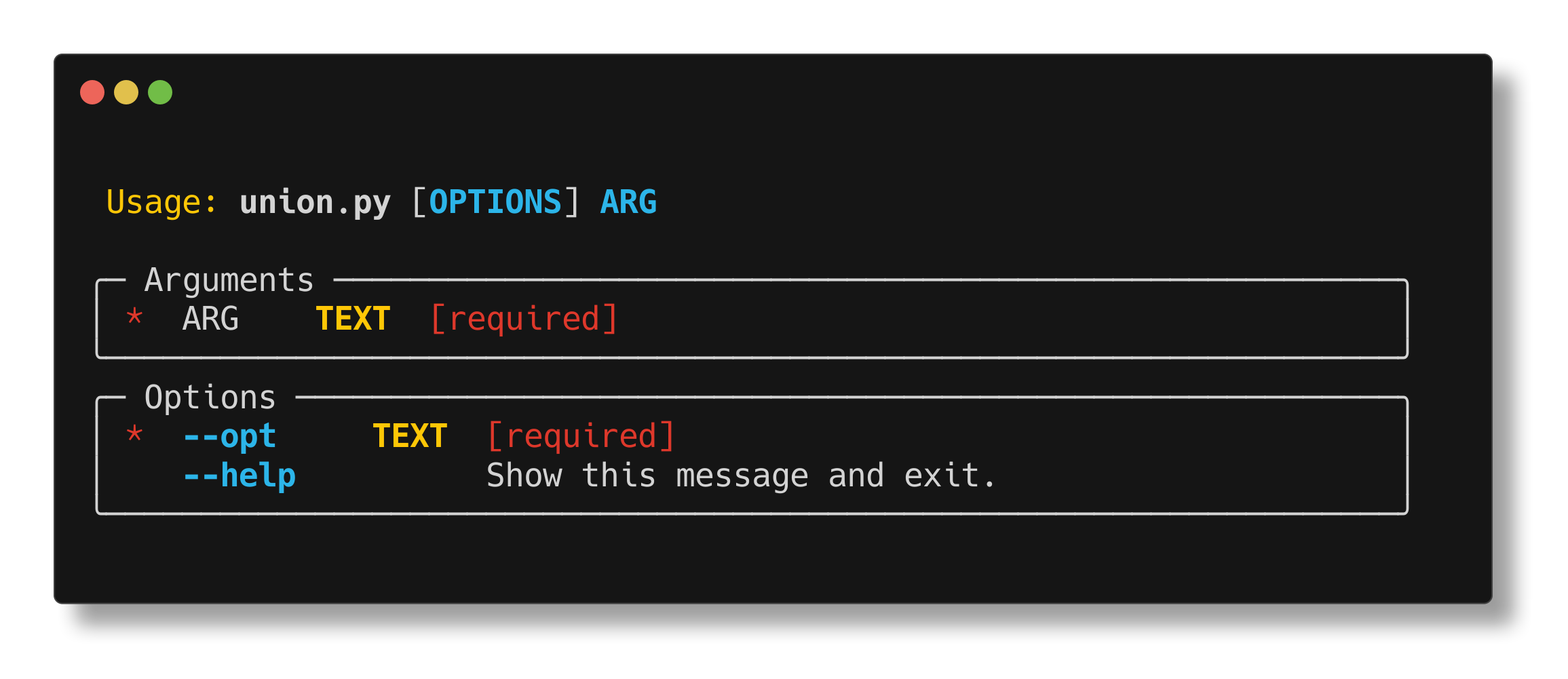 Union example help screen
